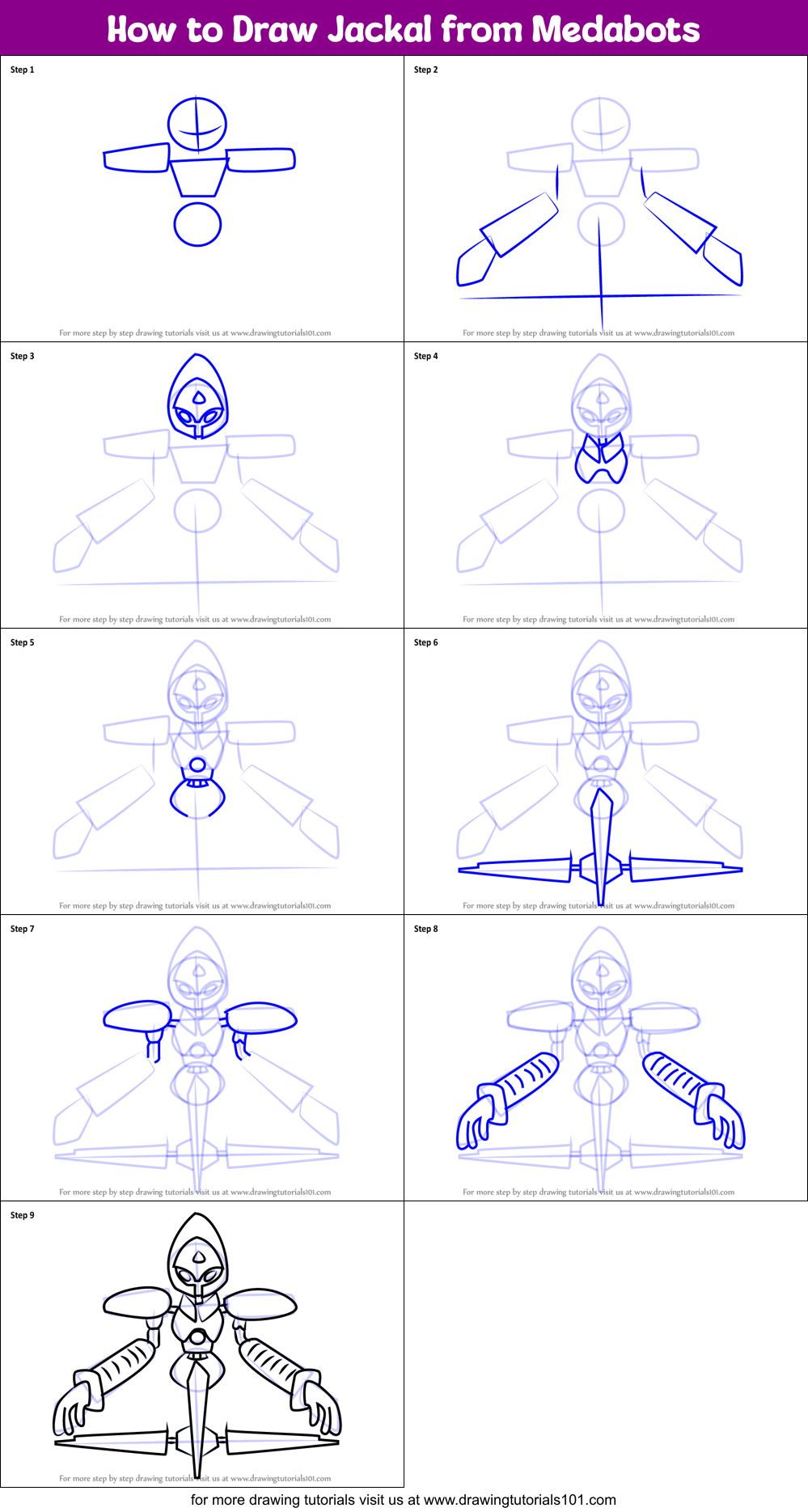How to Draw Jackal from Medabots Printable Step by Step
