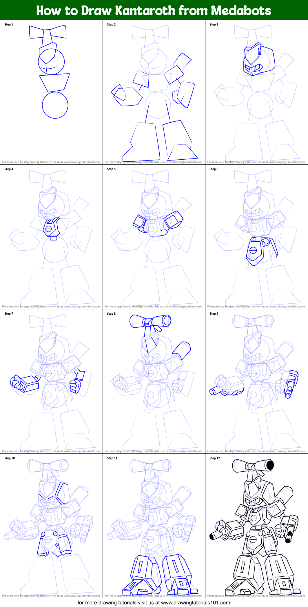 How to Draw Kantaroth from Medabots Printable Step by Step