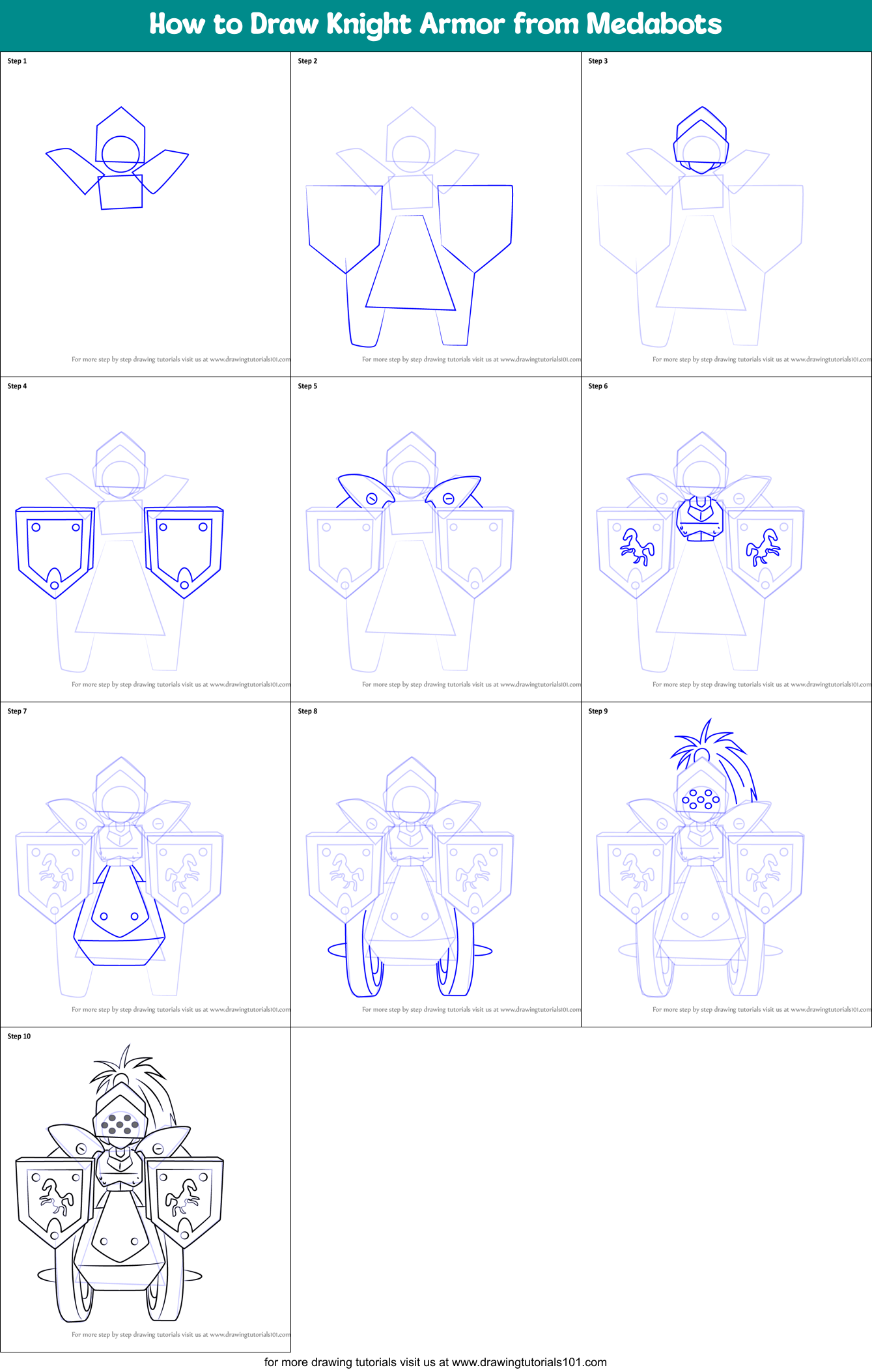 How to Draw Knight Armor from Medabots Printable Step by Step