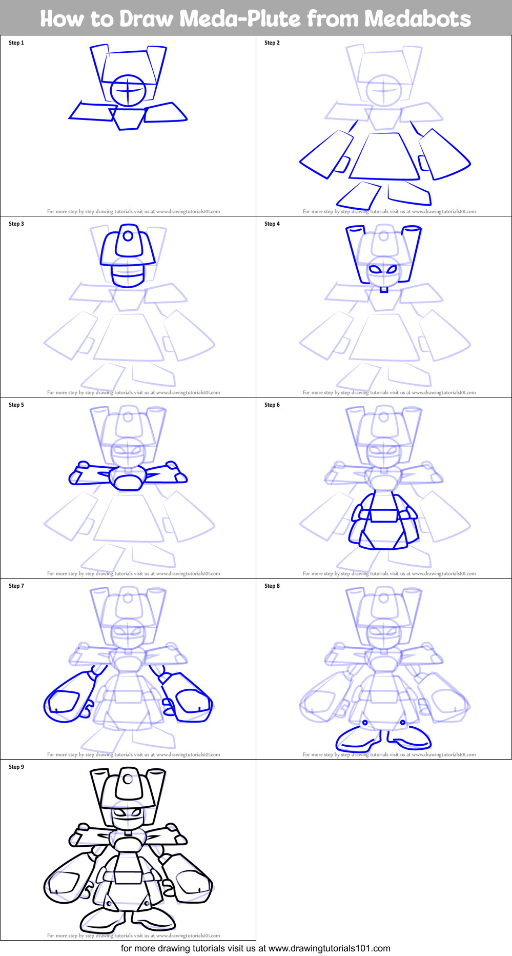 How to Draw Meda-Plute from Medabots Printable Step by Step