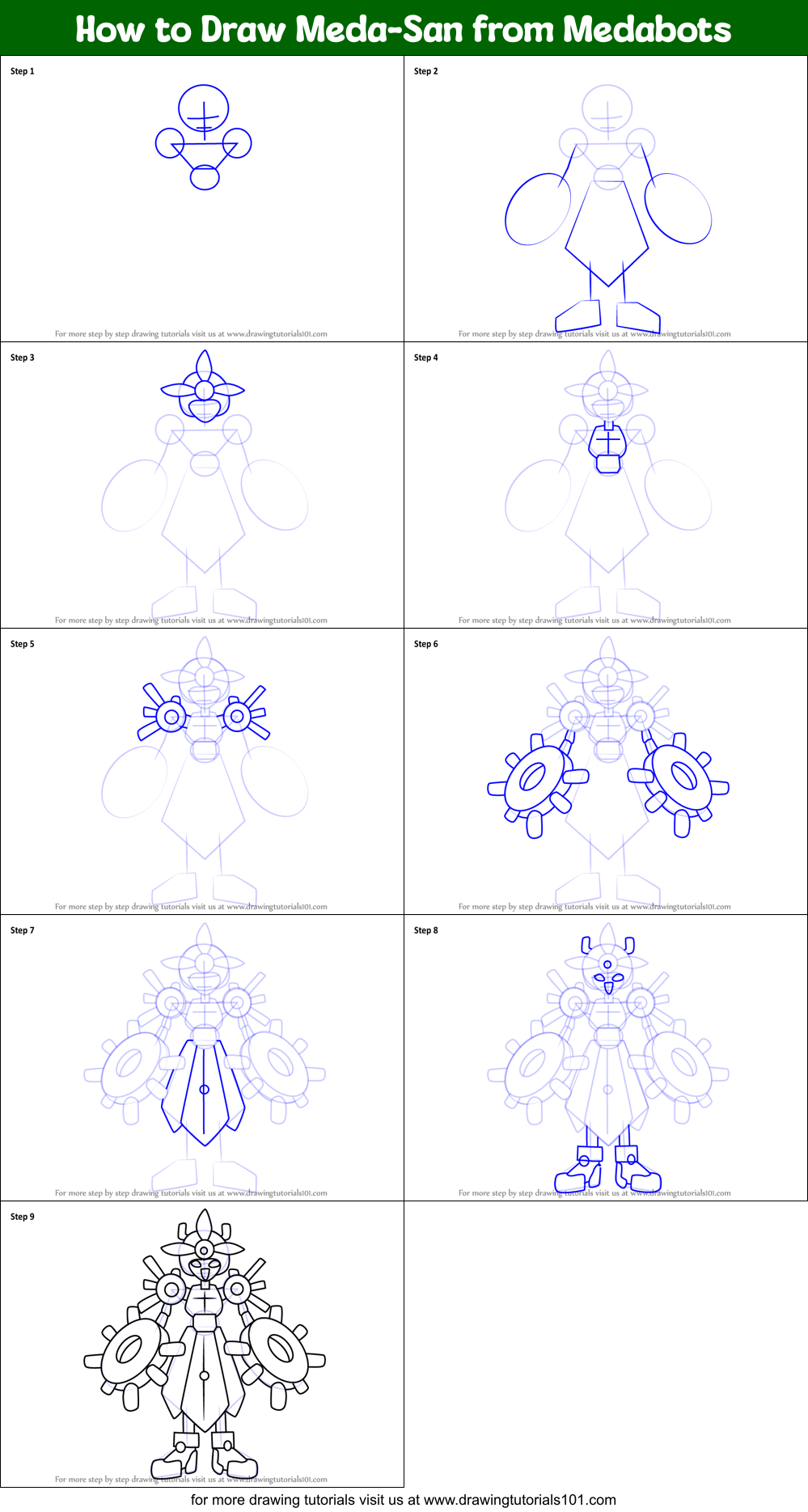 How to Draw Meda-San from Medabots Printable Step by Step