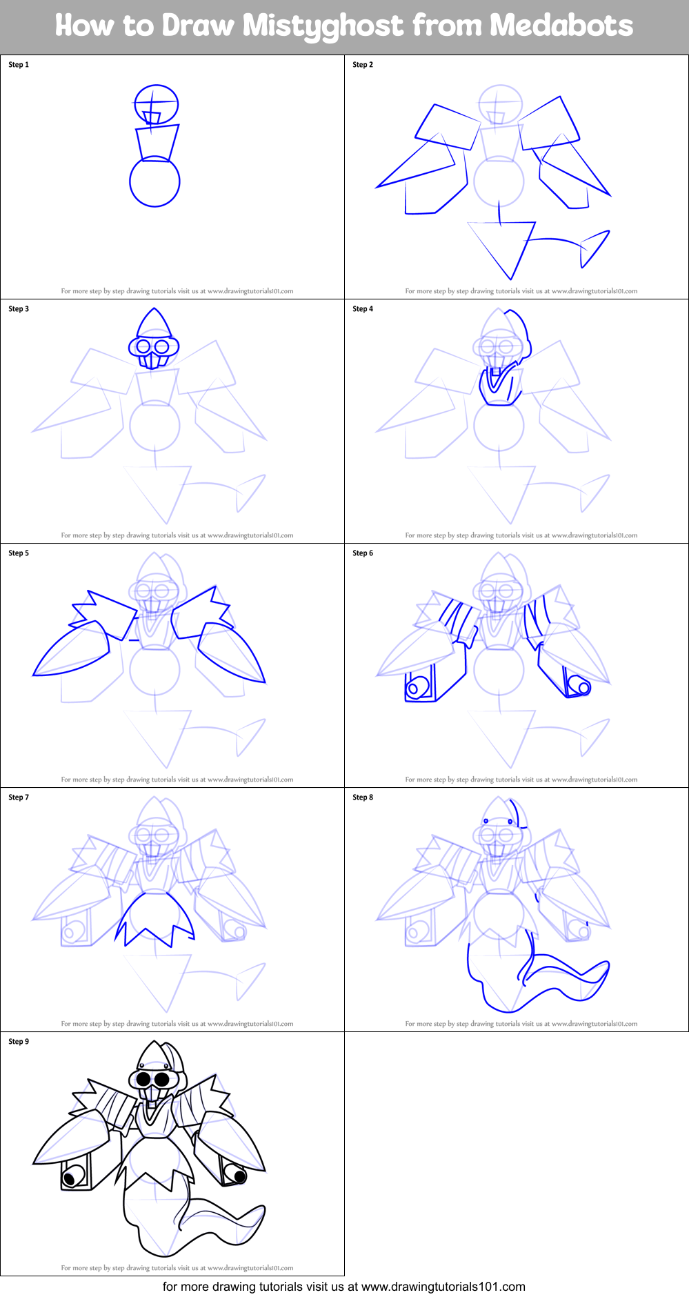 How to Draw Mistyghost from Medabots Printable Step by Step
