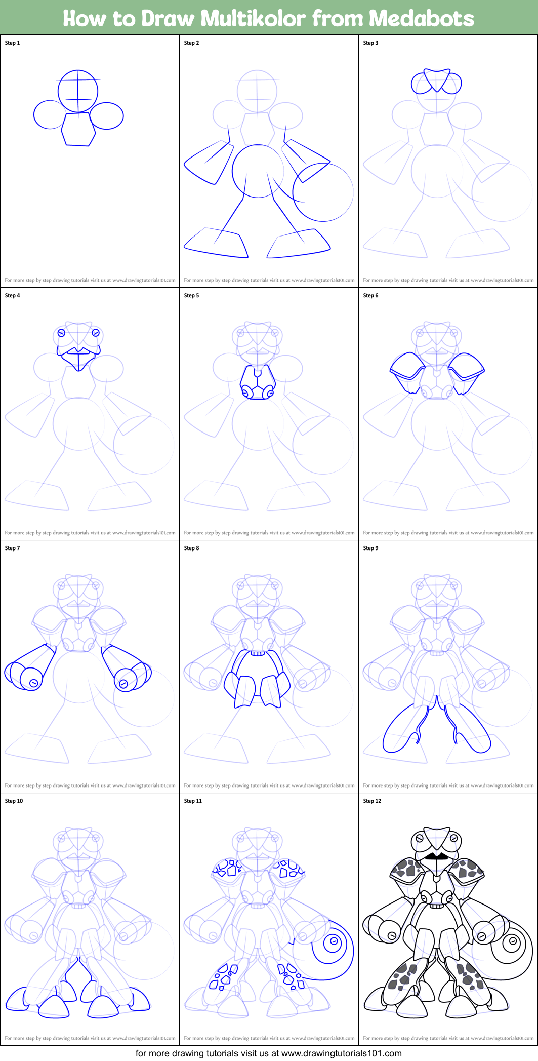 How to Draw Multikolor from Medabots Printable Step by Step