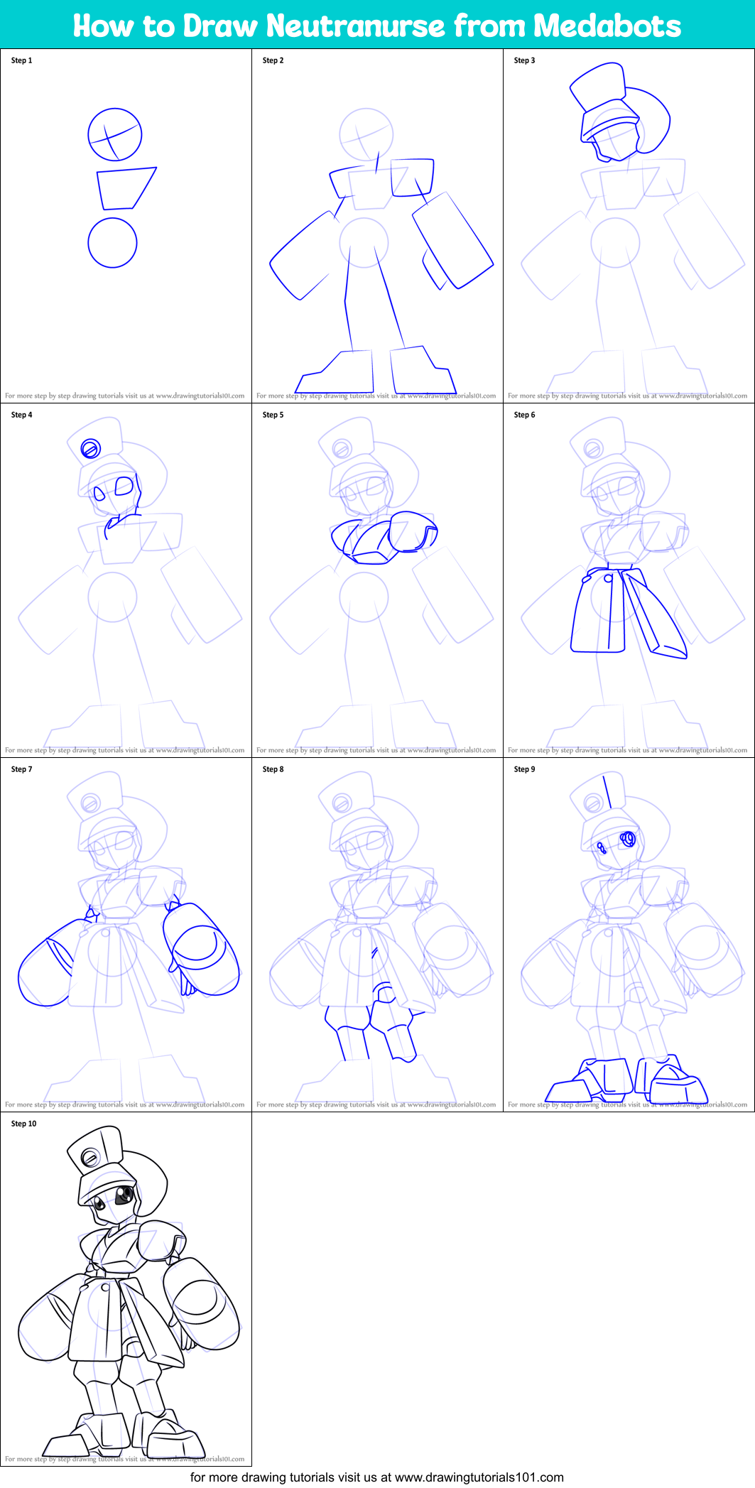 How to Draw Neutranurse from Medabots printable step by step drawing ...