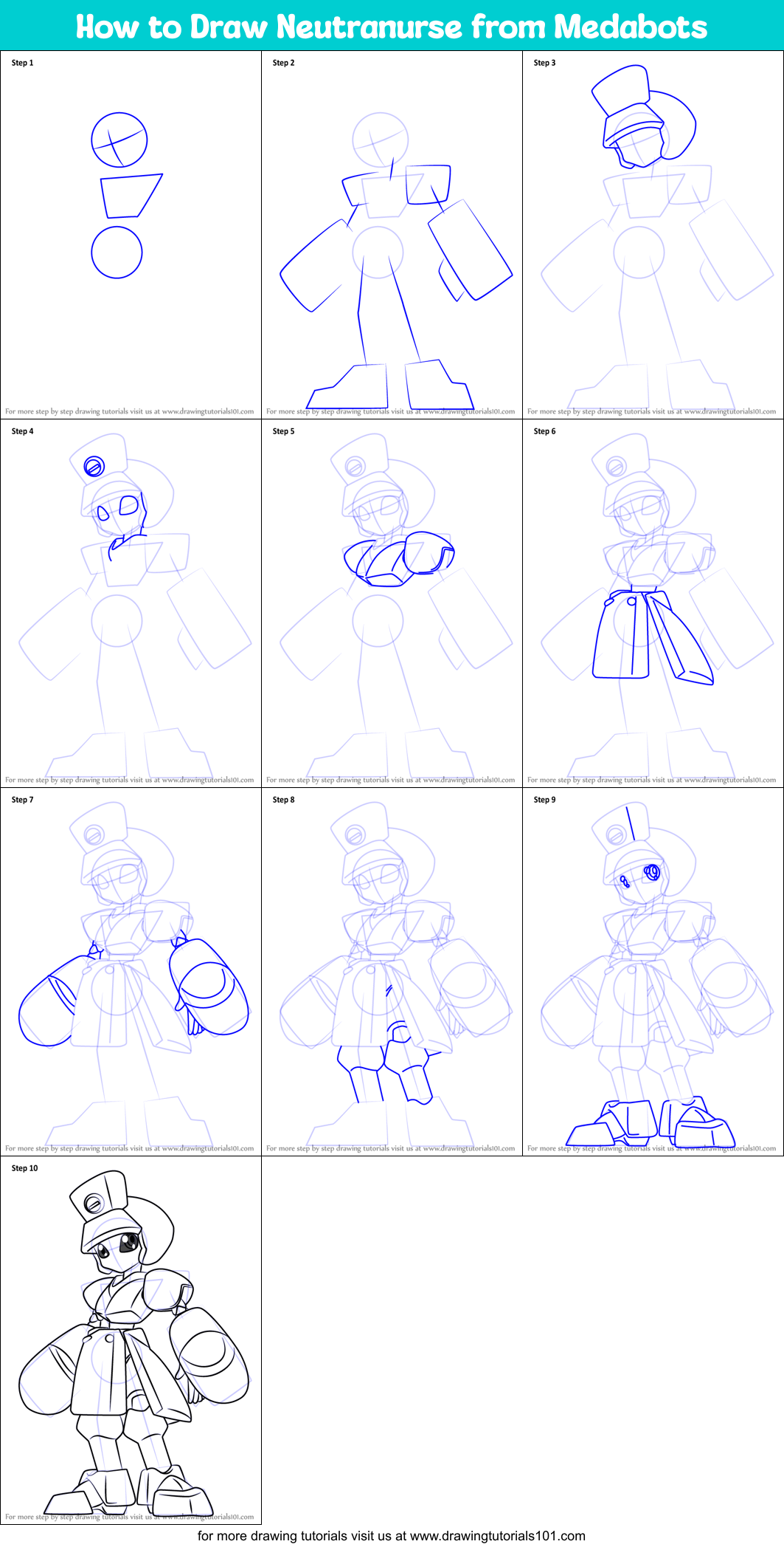 How to Draw Neutranurse from Medabots Printable Step by Step
