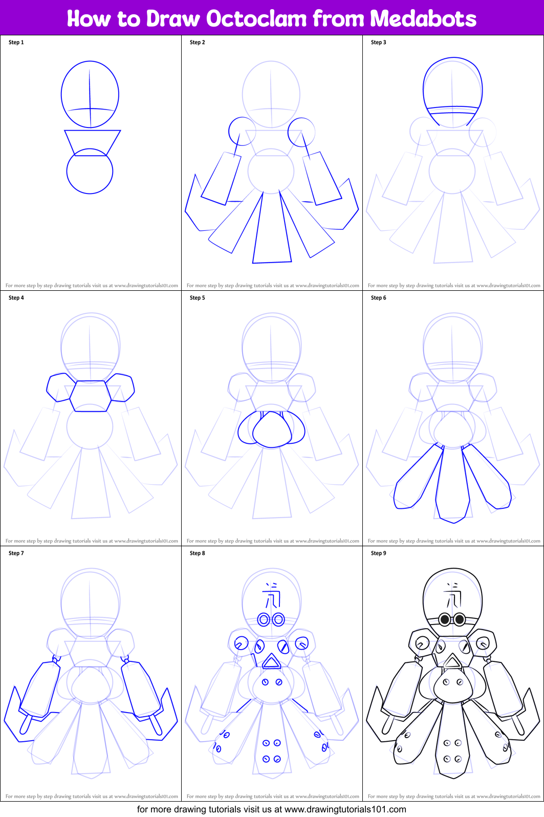 How to Draw Octoclam from Medabots Printable Step by Step