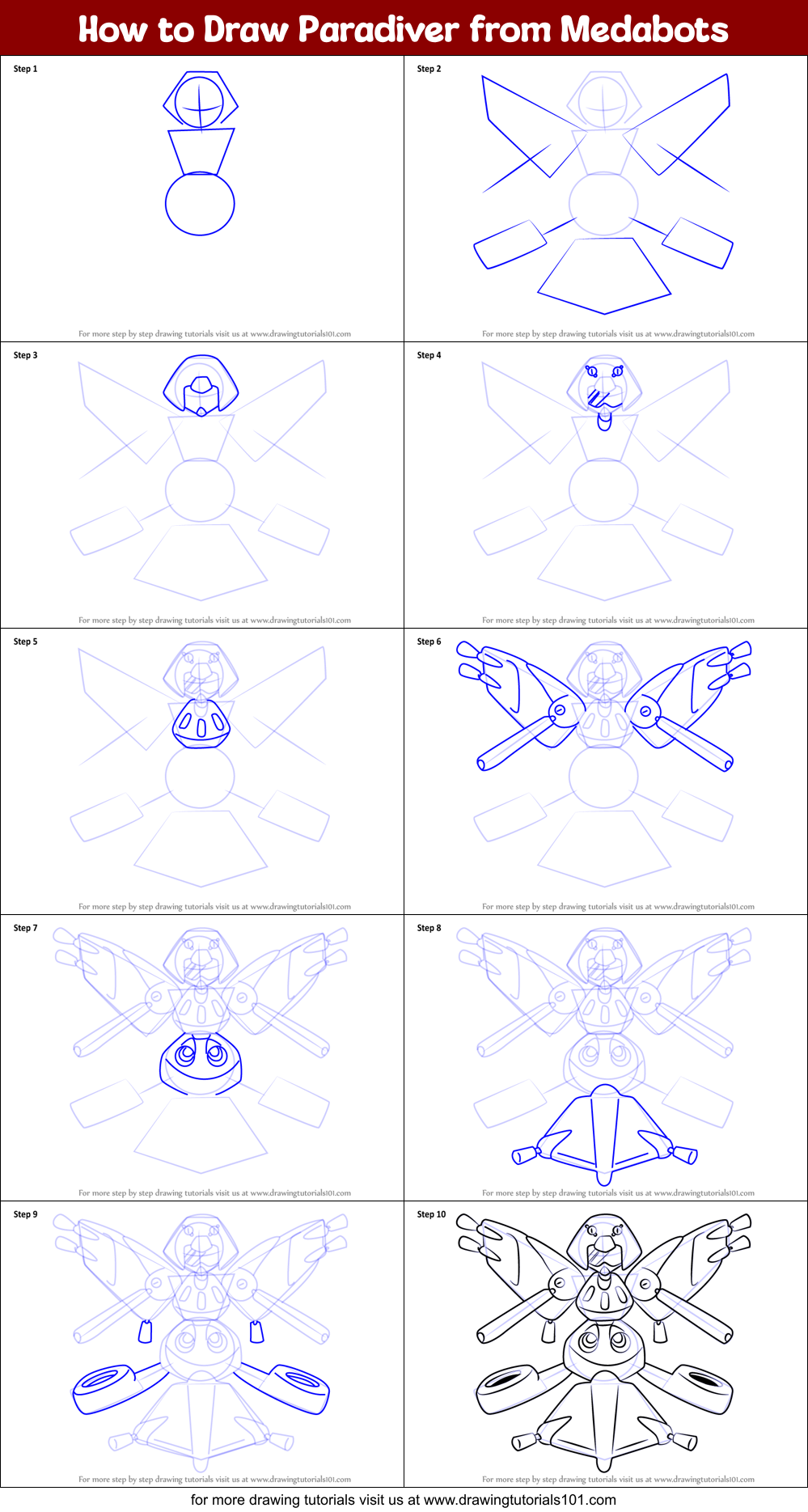 How to Draw Paradiver from Medabots Printable Step by Step