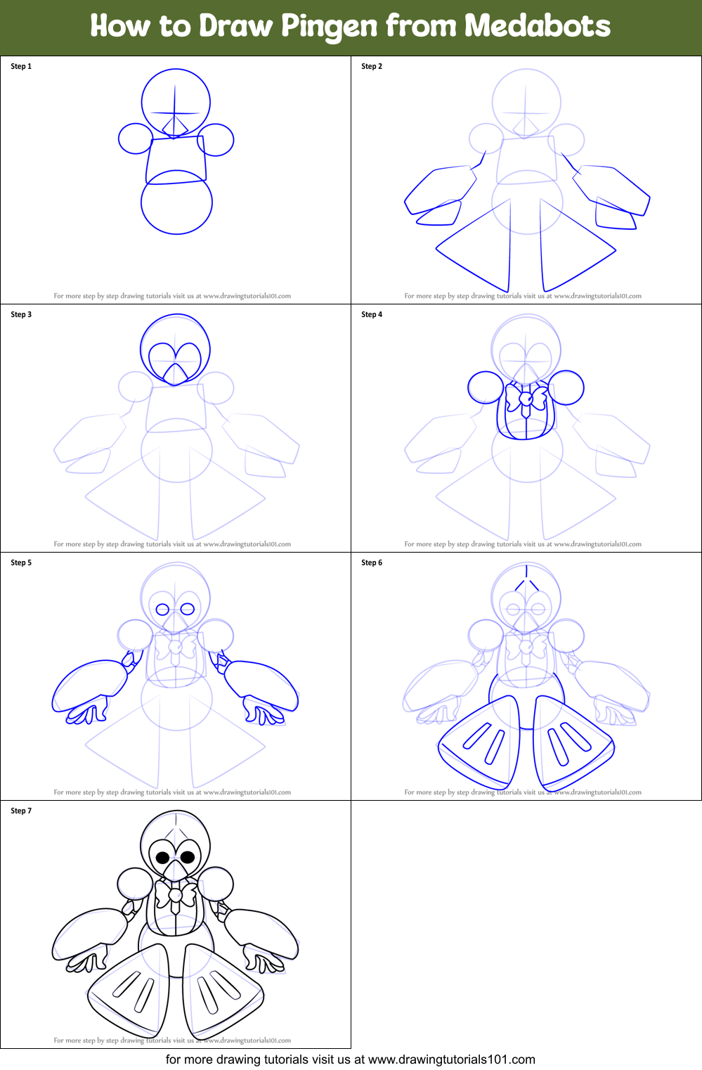How to Draw Pingen from Medabots Printable Step by Step
