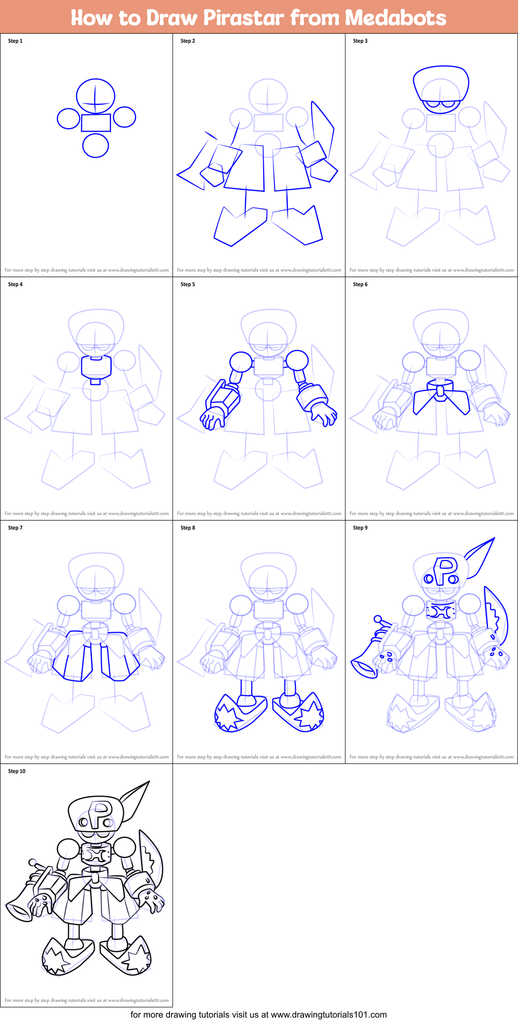 How to Draw Pirastar from Medabots Printable Step by Step
