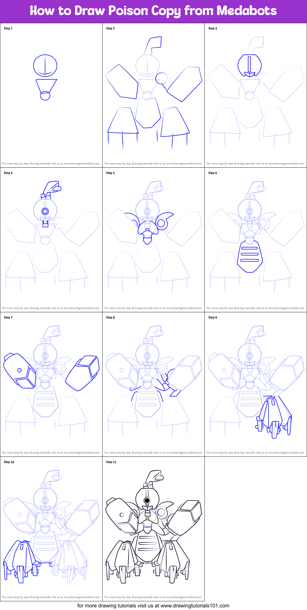 How to Draw Poison Copy from Medabots Printable Step by Step