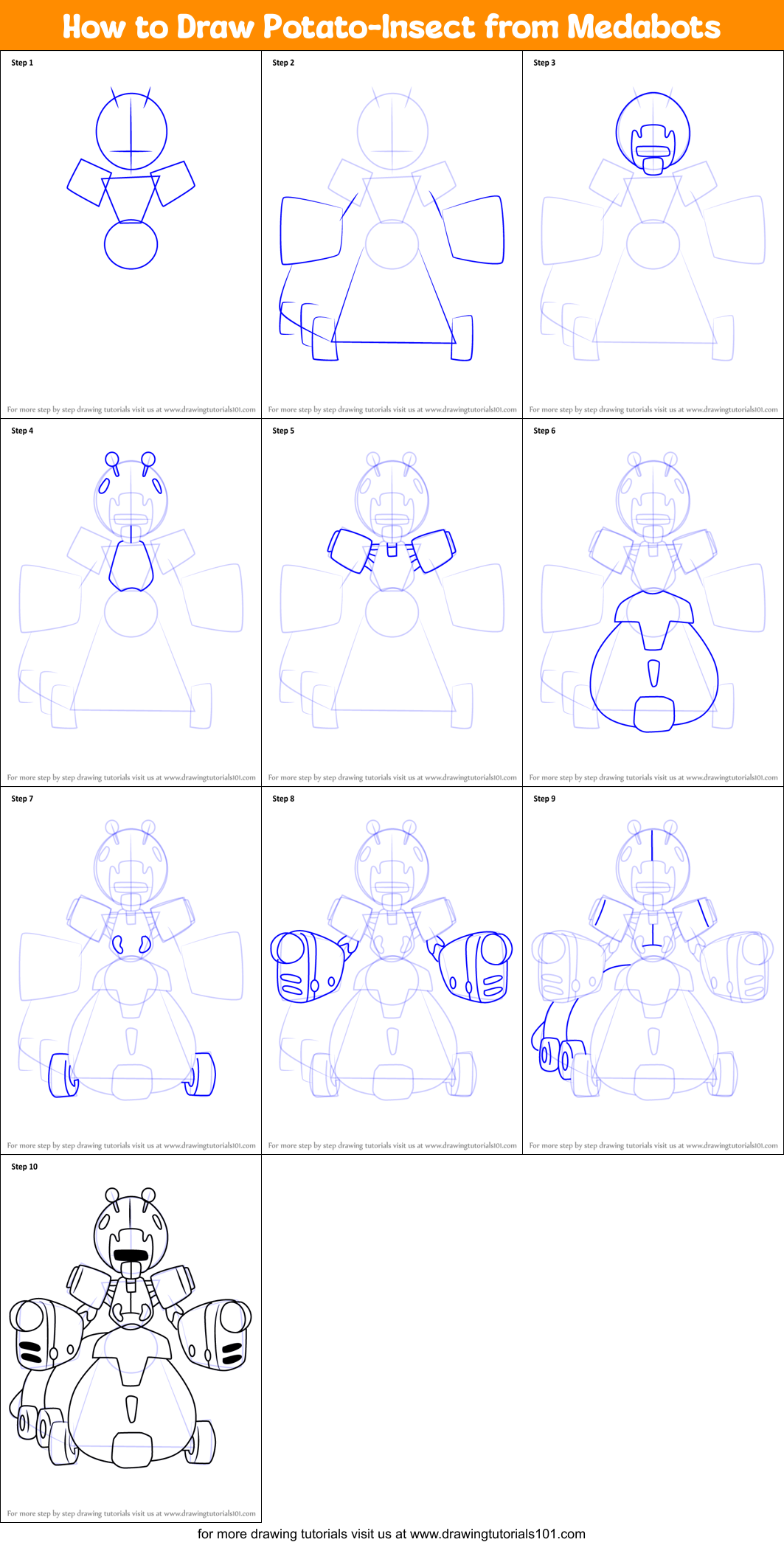 How to Draw Potato-Insect from Medabots Printable Step by Step
