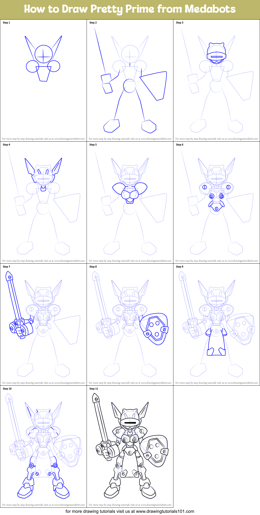 How to Draw Pretty Prime from Medabots Printable Step by Step