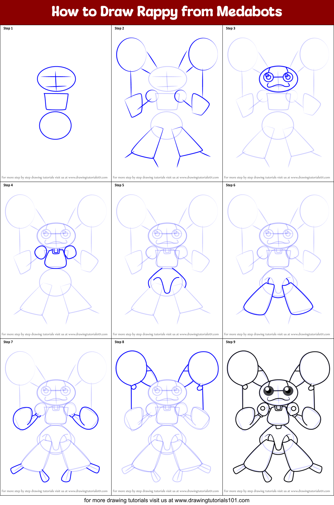 How to Draw Rappy from Medabots Printable Step by Step