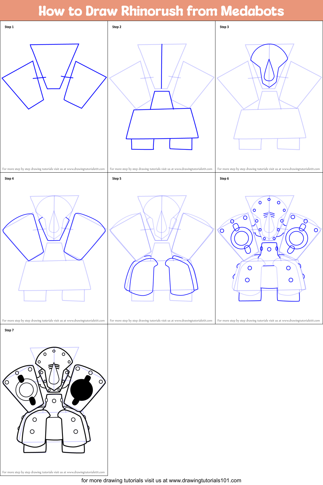 How to Draw Rhinorush from Medabots Printable Step by Step