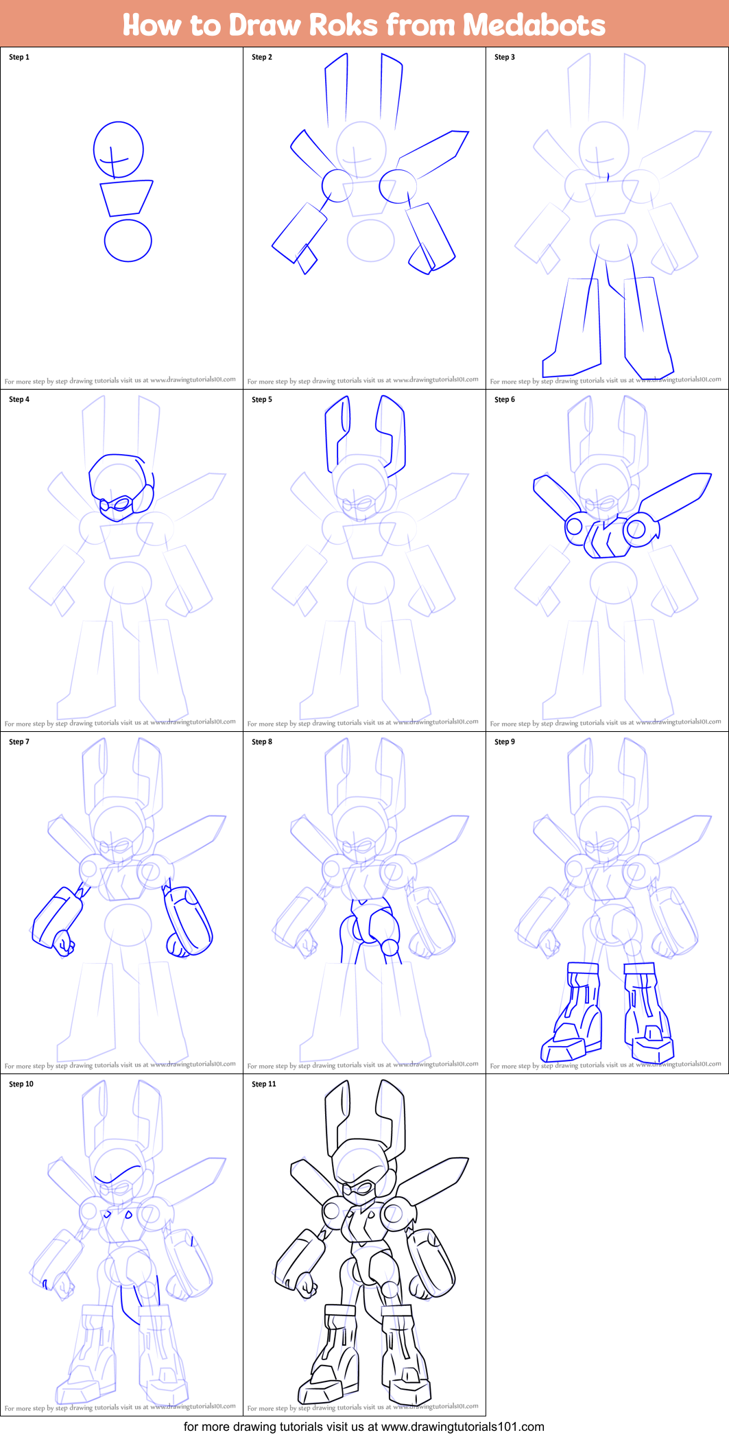 How to Draw Roks from Medabots Printable Step by Step