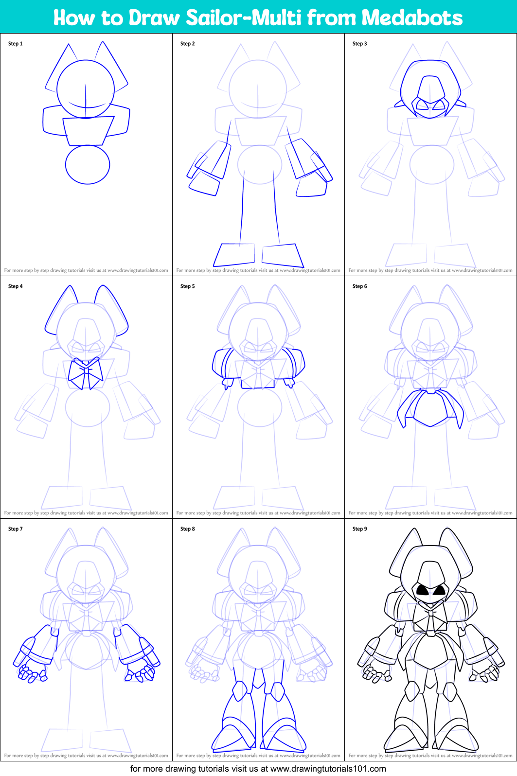 How to Draw Sailor-Multi from Medabots Printable Step by Step