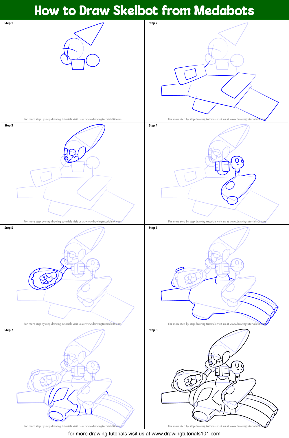 How to Draw Skelbot from Medabots Printable Step by Step