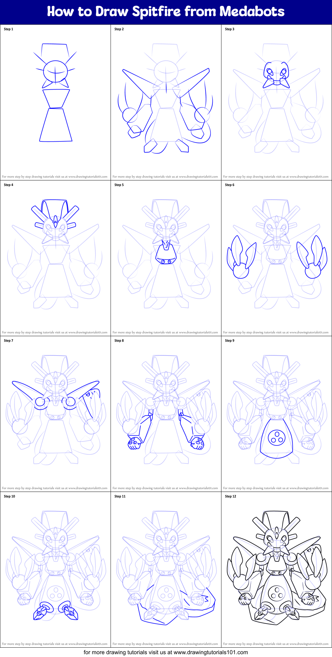 How to Draw Spitfire from Medabots Printable Step by Step