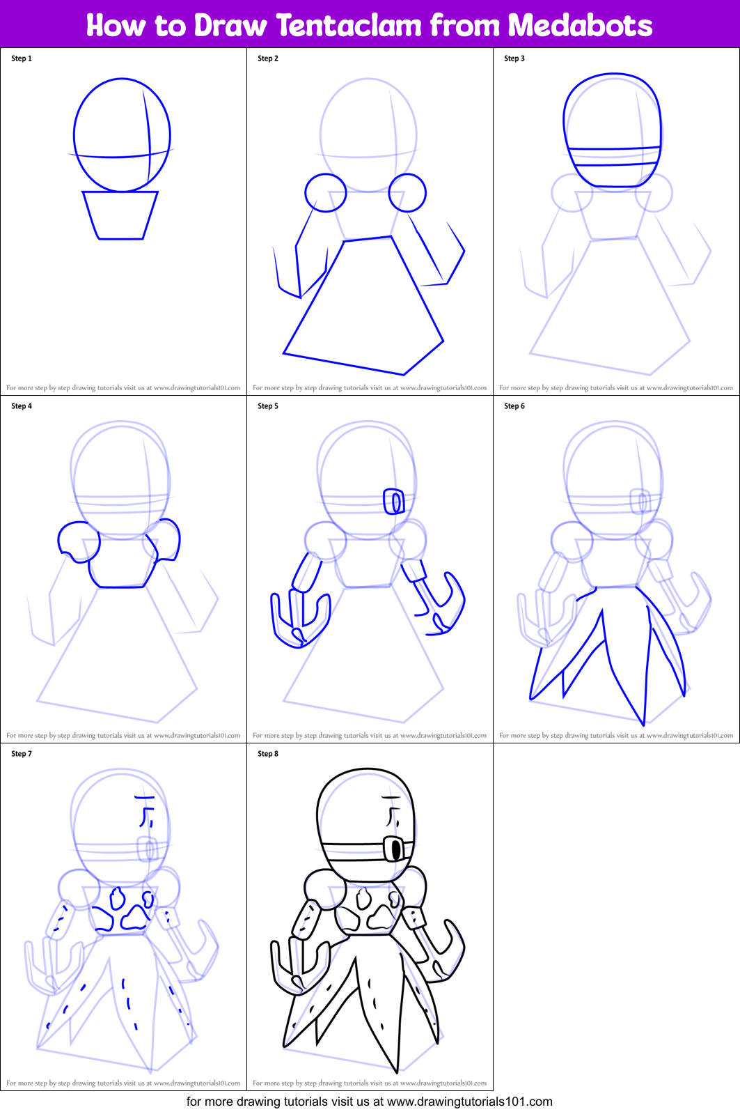 How to Draw Tentaclam from Medabots Printable Step by Step