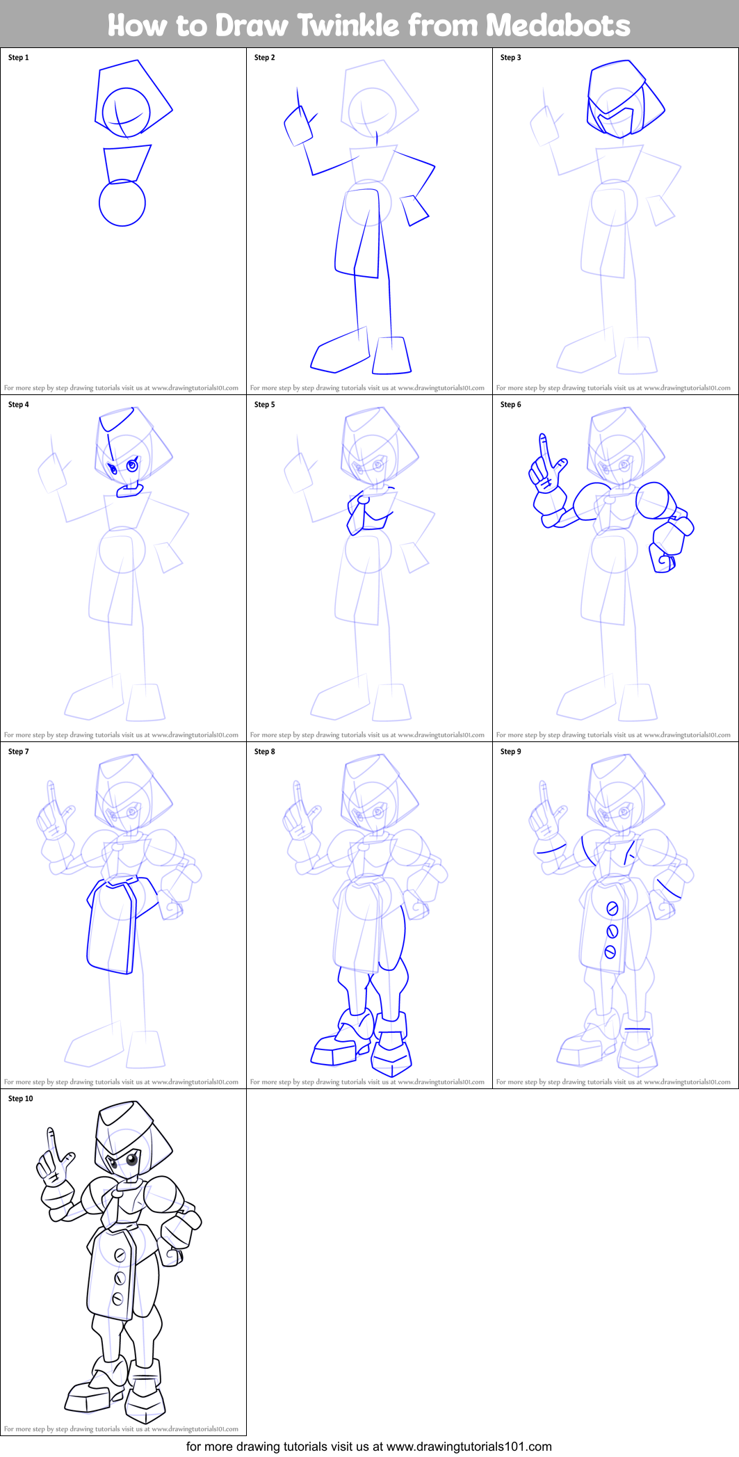 How to Draw Twinkle from Medabots Printable Step by Step