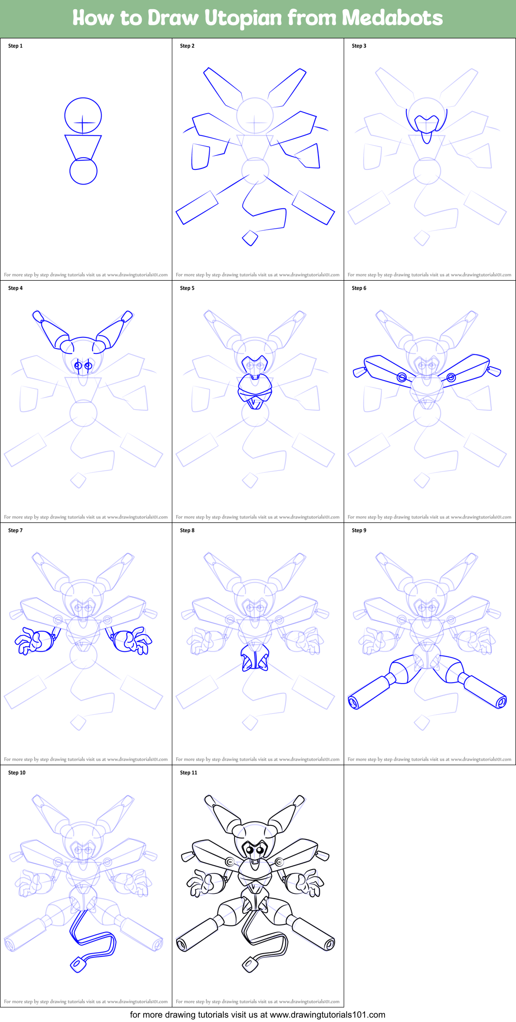 How to Draw Utopian from Medabots Printable Step by Step