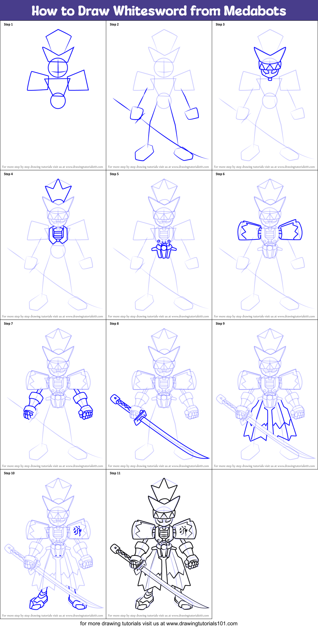 How to Draw Whitesword from Medabots Printable Step by Step