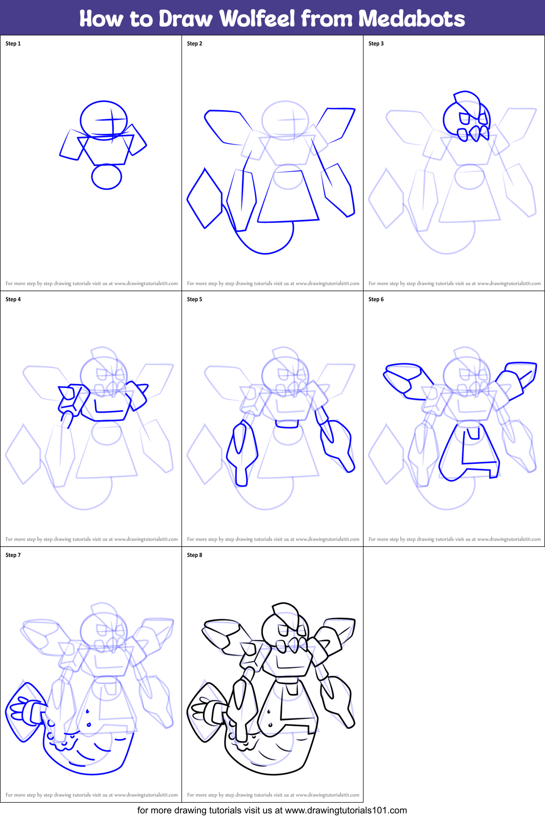 How to Draw Wolfeel from Medabots Printable Step by Step