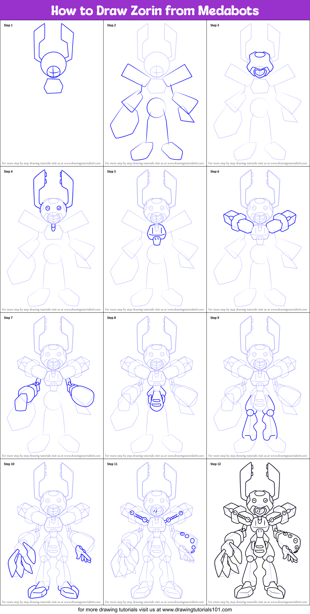 How to Draw Zorin from Medabots Printable Step by Step