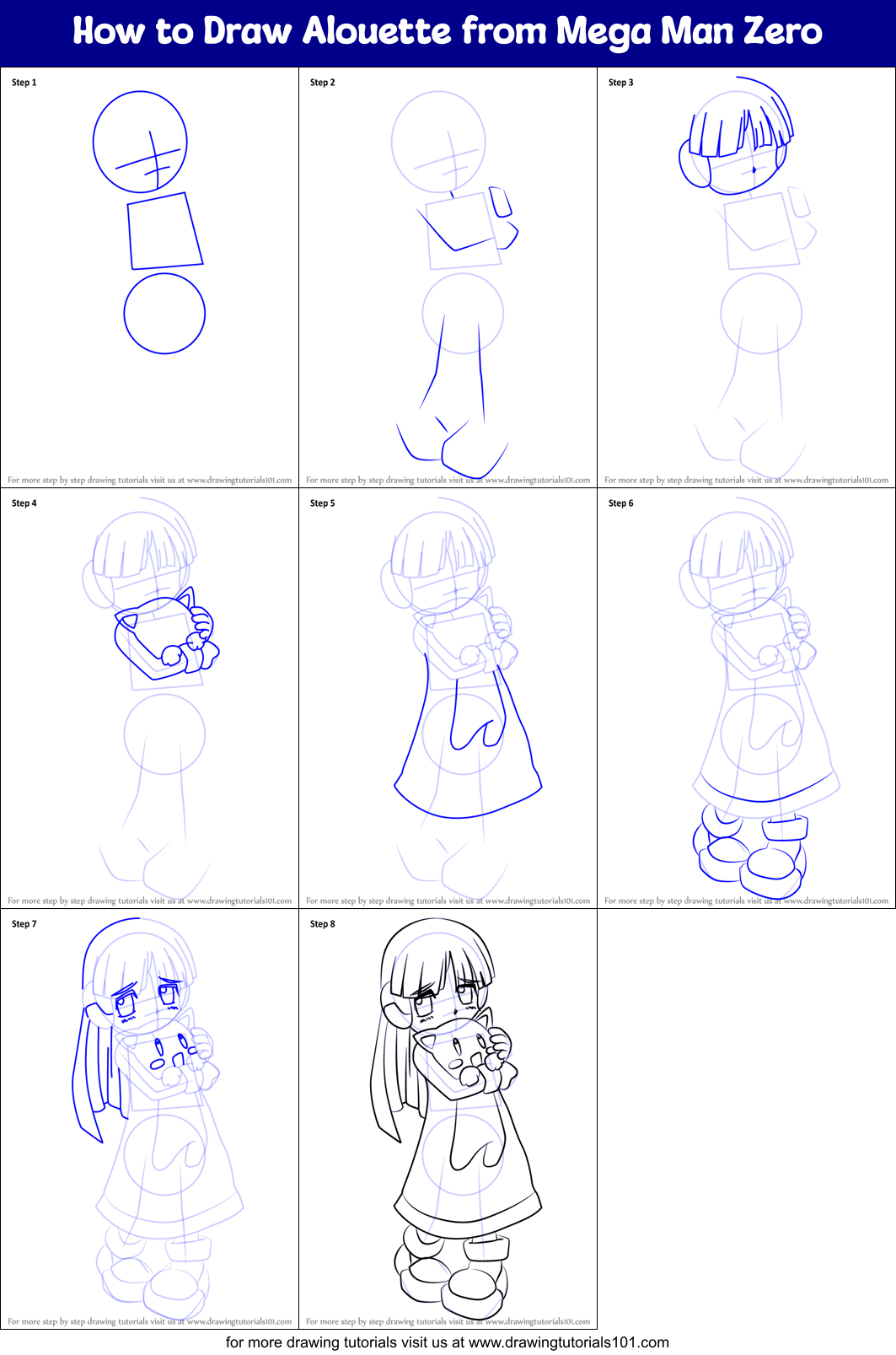 How to Draw Alouette from Mega Man Zero Printable Step by Step