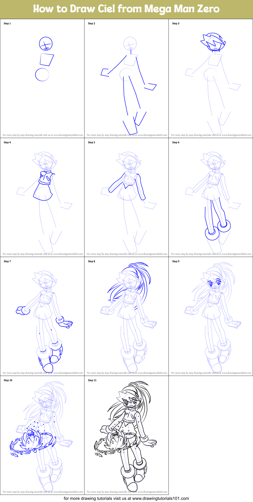 How to Draw Ciel from Mega Man Zero Printable Step by Step