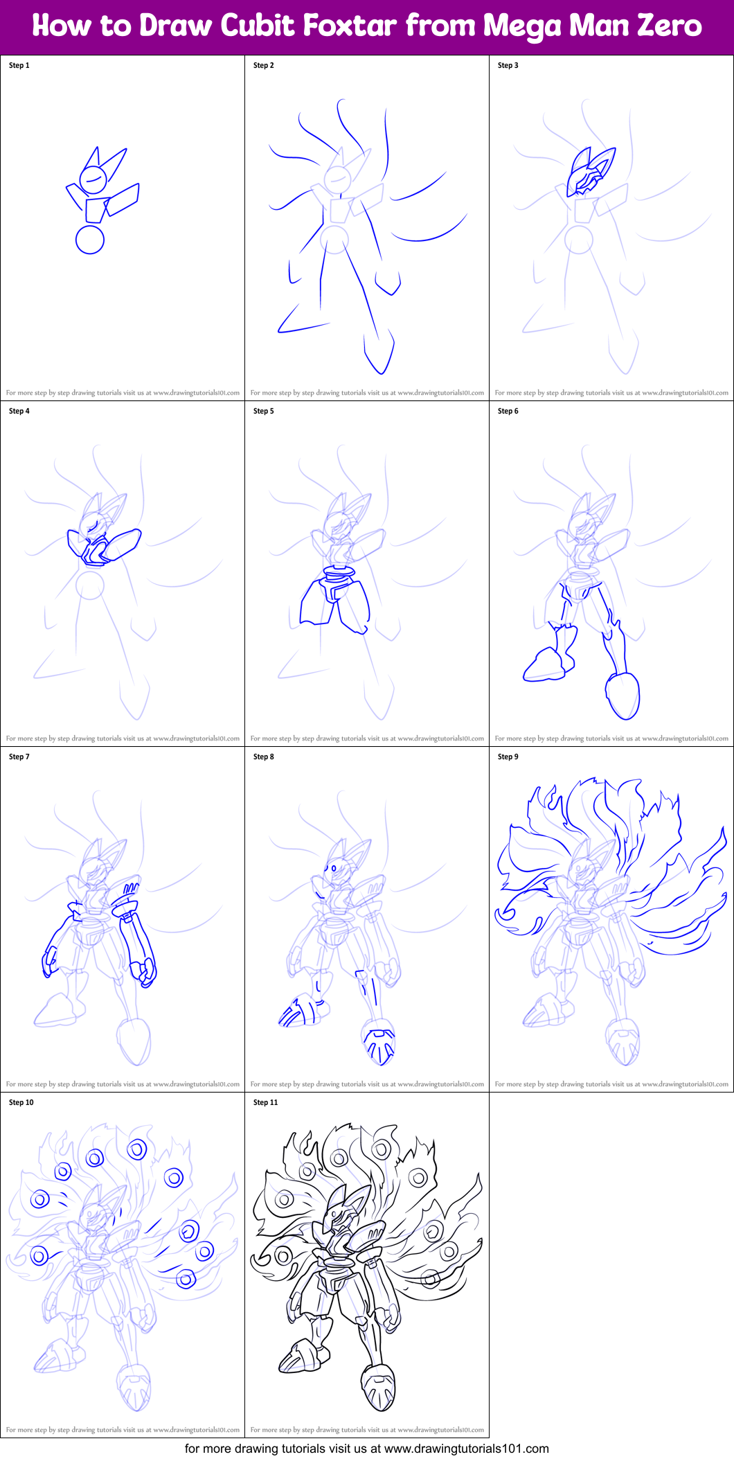 How to Draw Cubit Foxtar from Mega Man Zero Printable Step by Step