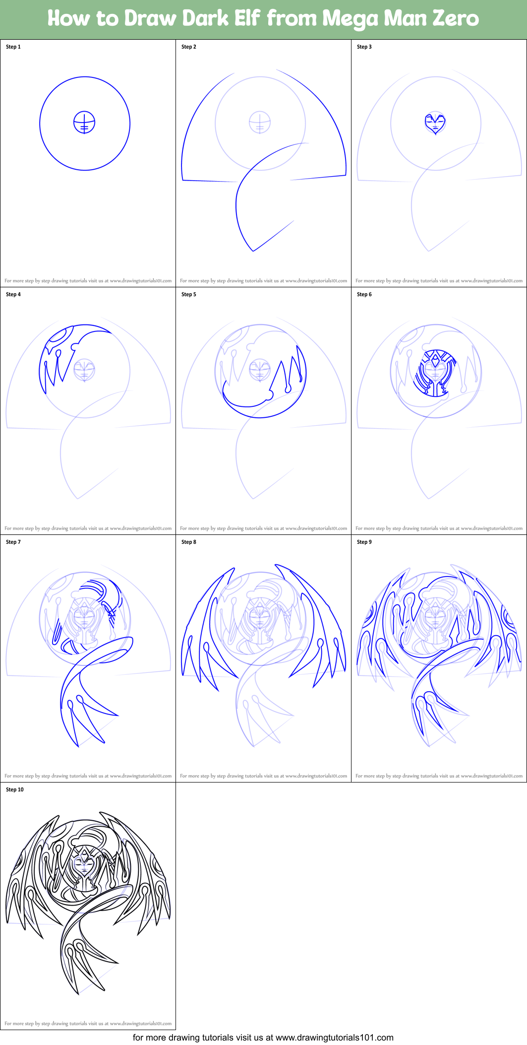 How to Draw Dark Elf from Mega Man Zero Printable Step by Step