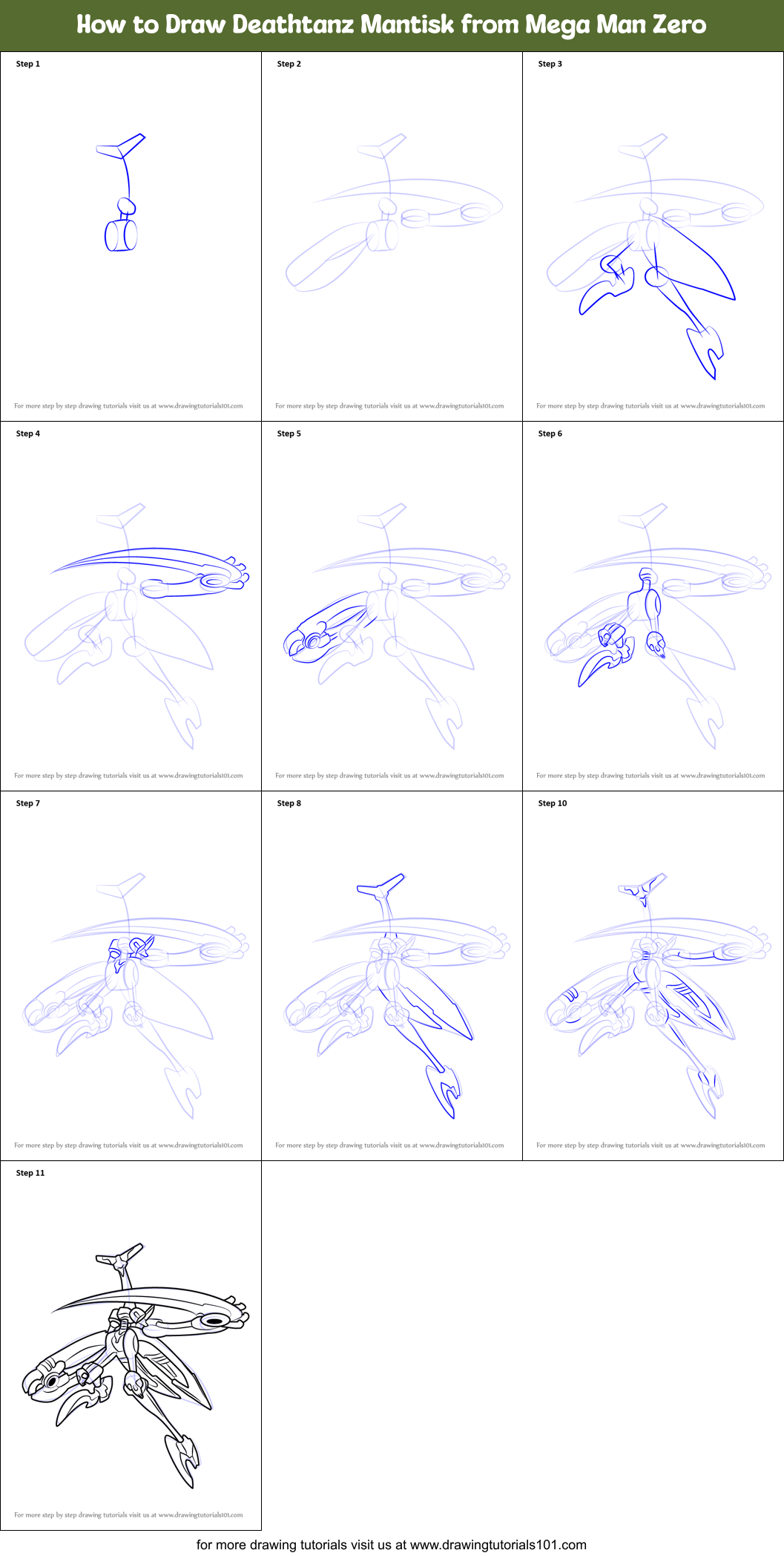 How to Draw Deathtanz Mantisk from Mega Man Zero Printable Step by Step