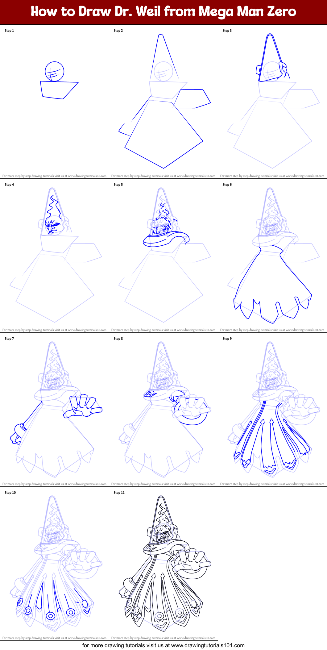 How to Draw Dr. Weil from Mega Man Zero Printable Step by Step