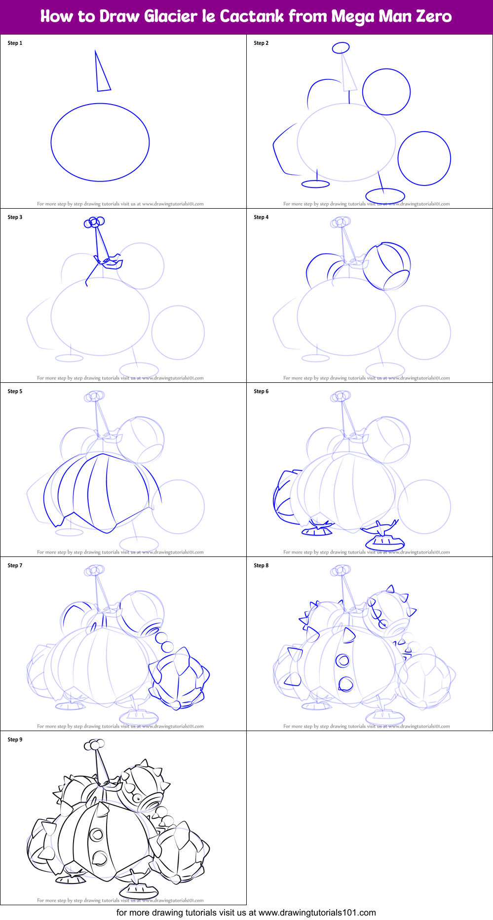 How to Draw Glacier le Cactank from Mega Man Zero Printable Step by Step