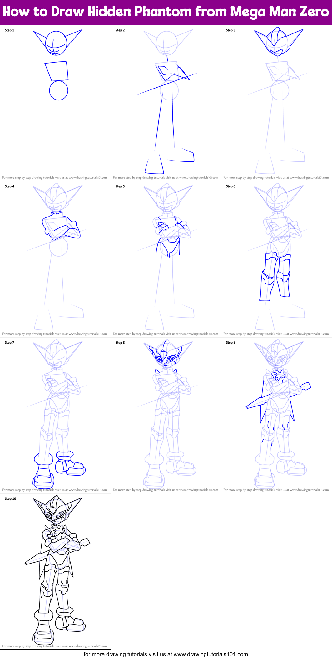 How to Draw Hidden Phantom from Mega Man Zero Printable Step by Step