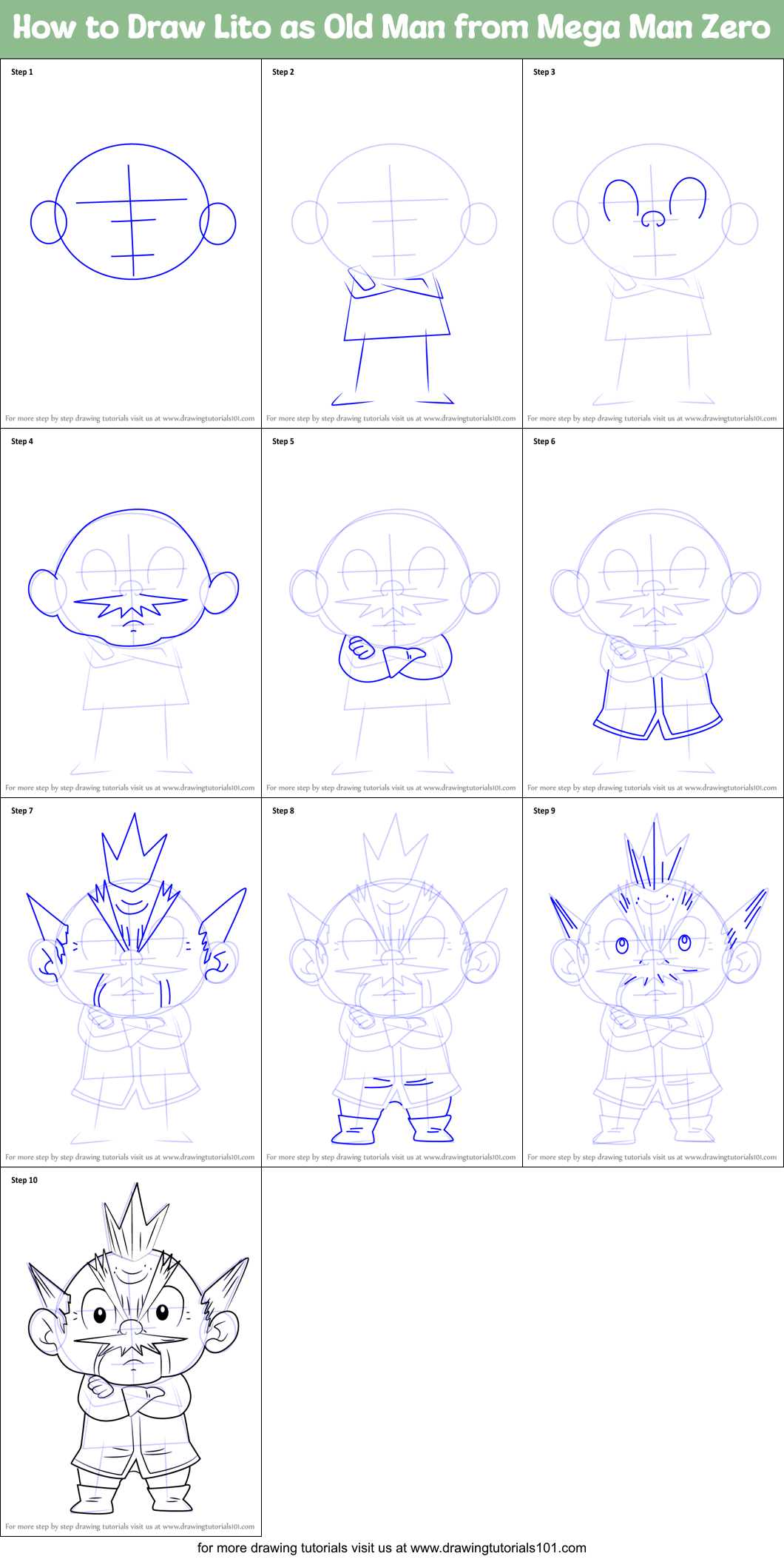 How to Draw Lito as Old Man from Mega Man Zero Printable Step by Step