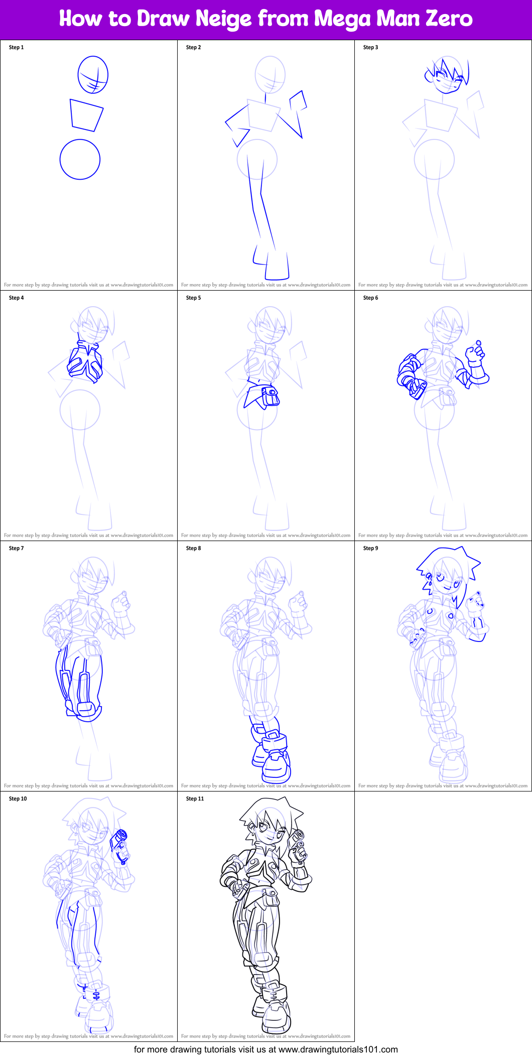 How to Draw Neige from Mega Man Zero Printable Step by Step