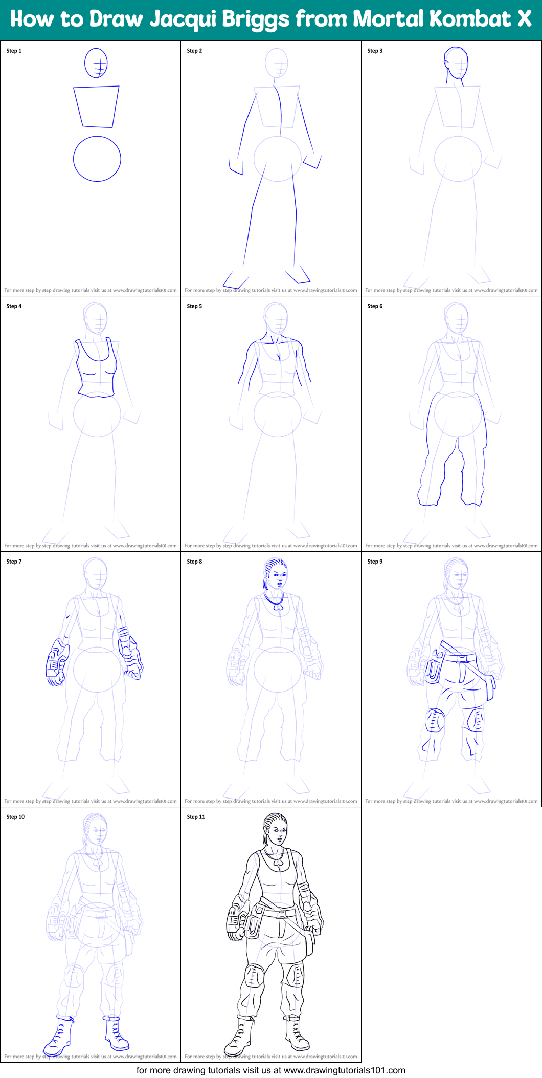 How to Draw Jacqui Briggs from Mortal Kombat X Printable Step by Step