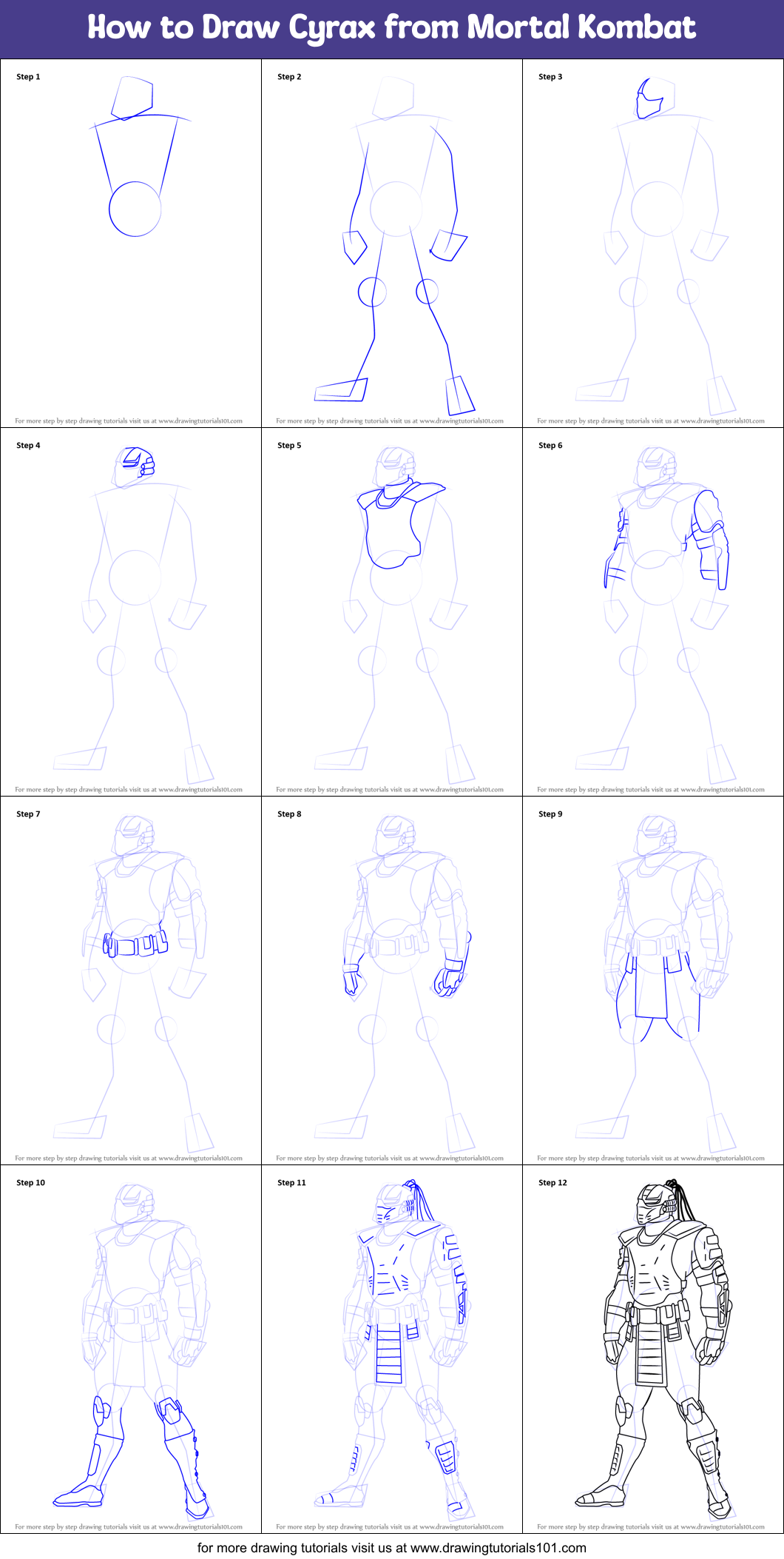 How to Draw Cyrax from Mortal Kombat Printable Step by Step