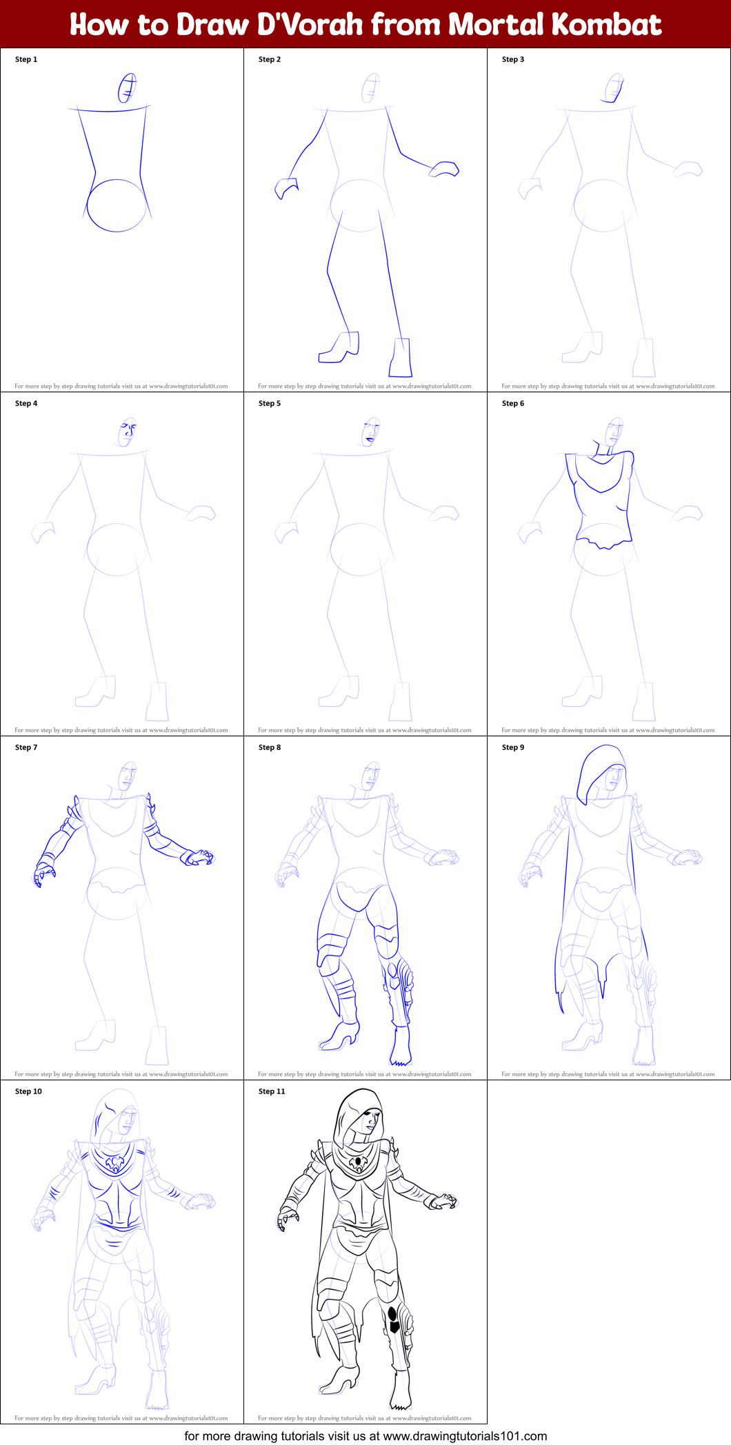 How to Draw D'Vorah from Mortal Kombat Printable Step by Step