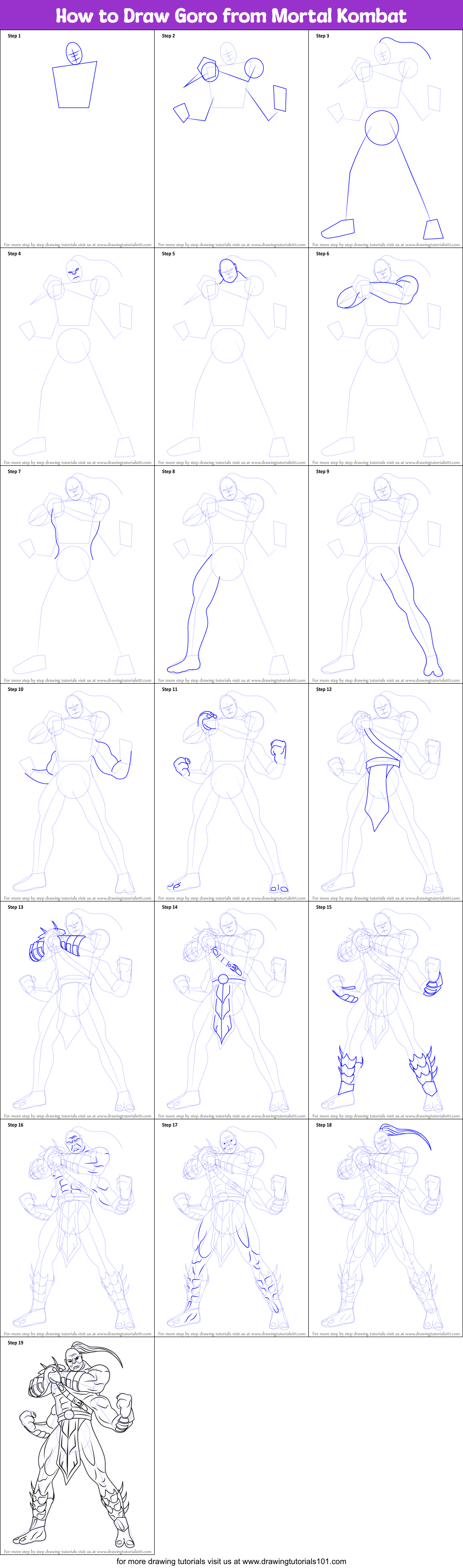 How to Draw Goro from Mortal Kombat Printable Step by Step