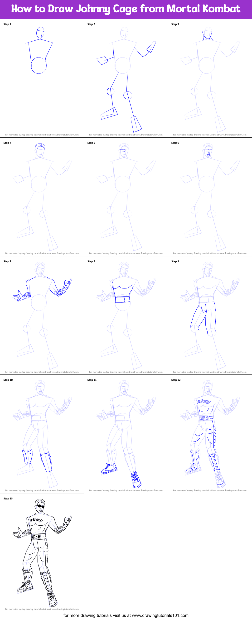 How to Draw Johnny Cage from Mortal Kombat Printable Step by Step