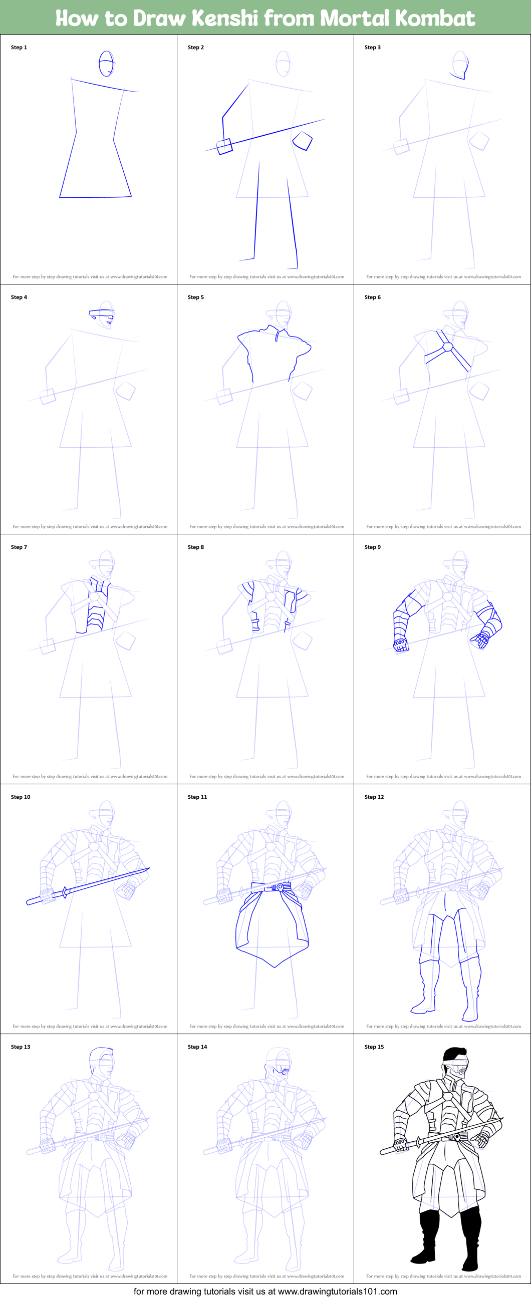 How to Draw Kenshi from Mortal Kombat Printable Step by Step