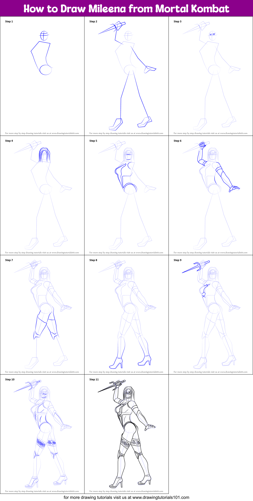 How to Draw Mileena from Mortal Kombat Printable Step by Step
