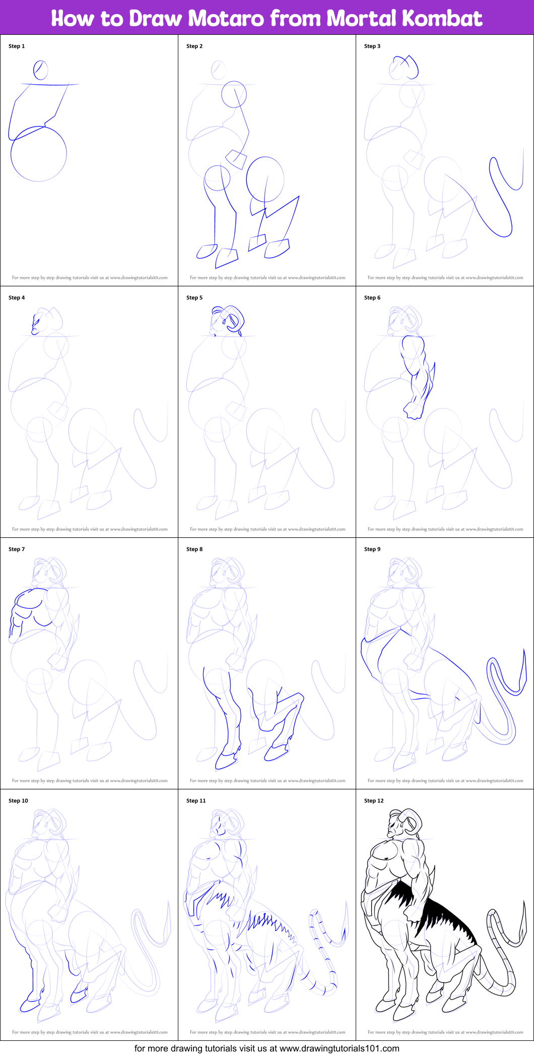 How to Draw Motaro from Mortal Kombat Printable Step by Step