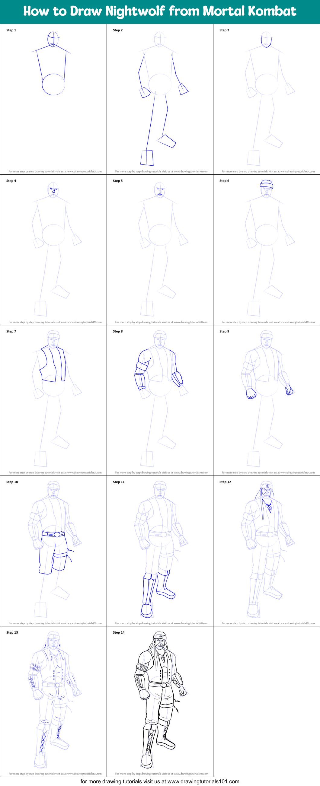 How to Draw Nightwolf from Mortal Kombat Printable Step by Step