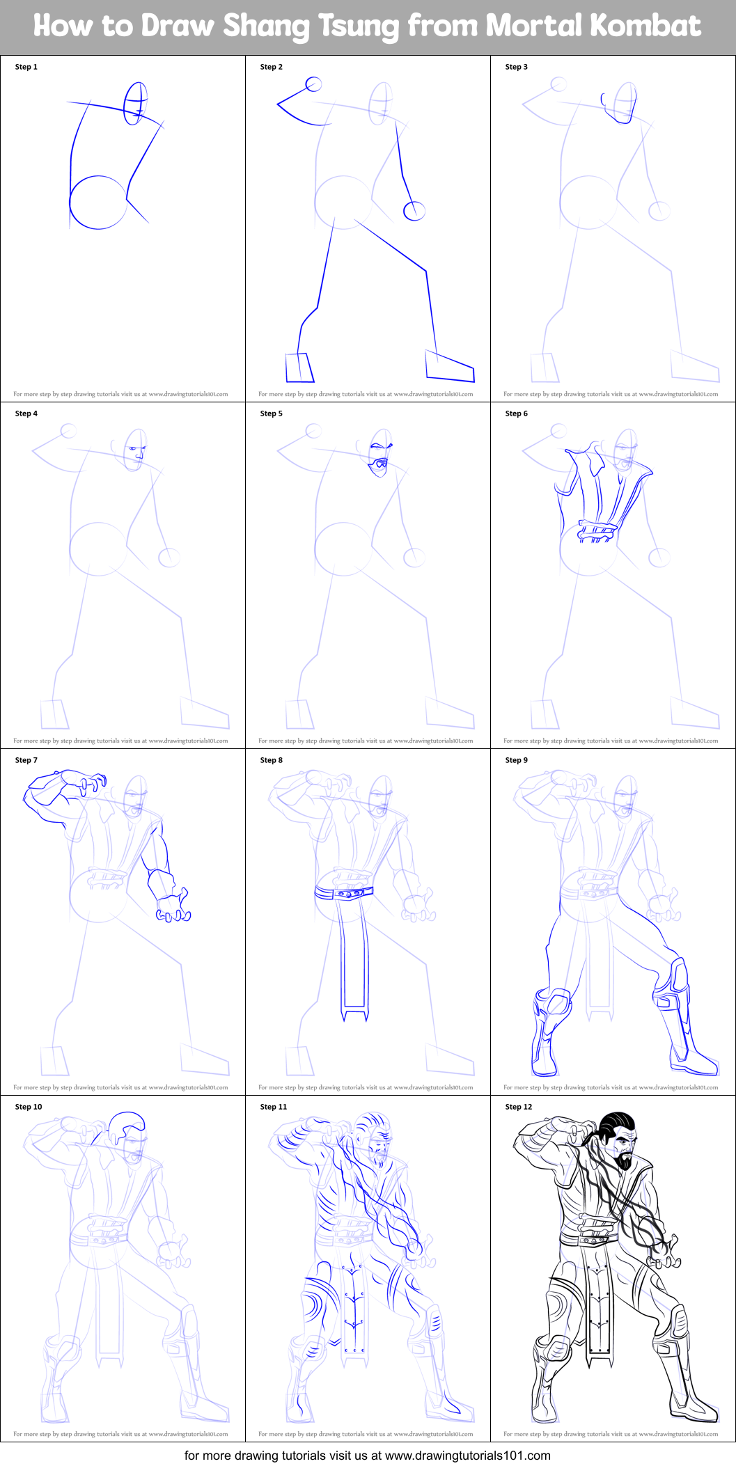 How to Draw Shang Tsung from Mortal Kombat Printable Step by Step