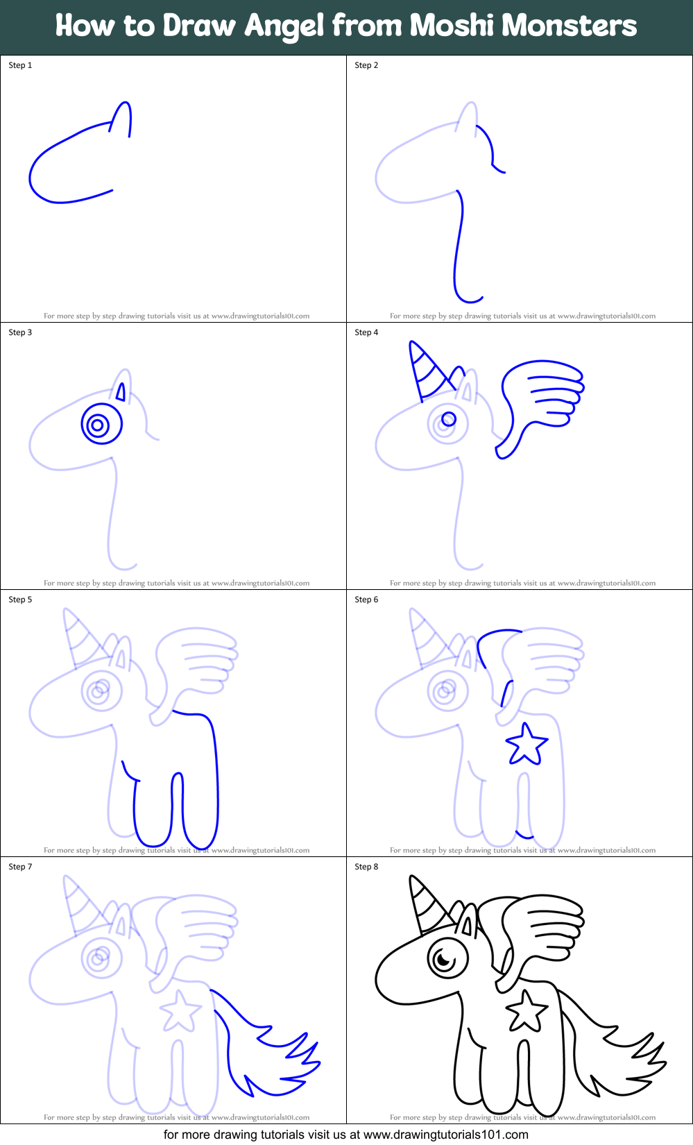 How to Draw Angel from Moshi Monsters Printable Step by Step