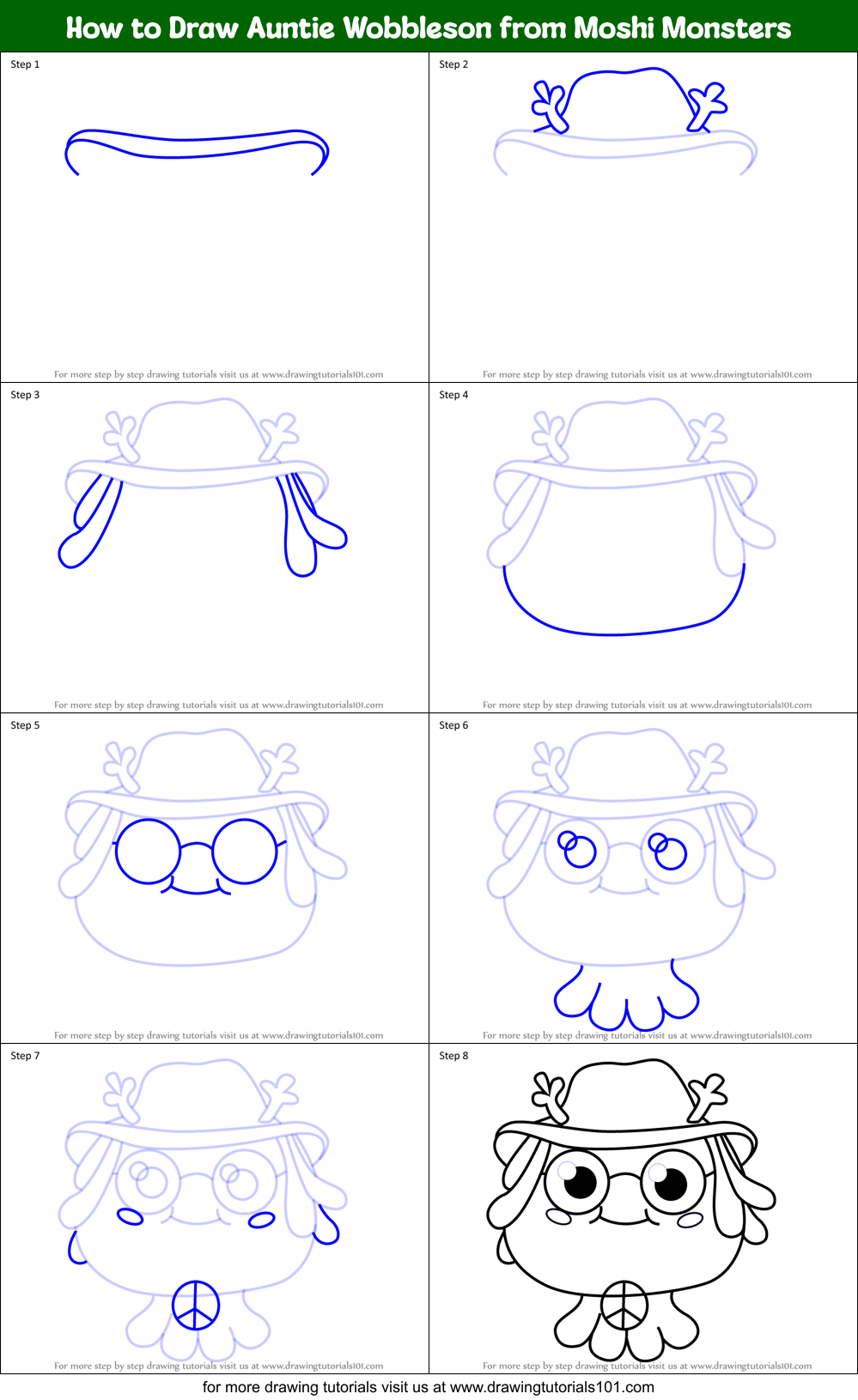 How to Draw Auntie Wobbleson from Moshi Monsters Printable Step by Step